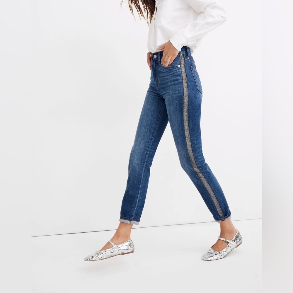 Madewell The Perfect Vintage Jean: Metallic Tuxedo Stripe Edition NWT Sz 29